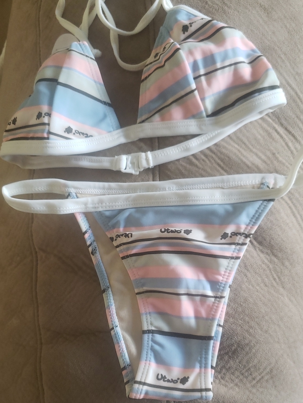 FA Pastel Stripe Triangle Bikini in Light Blue, Pink, White